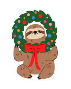 christmas sloth with wreath
