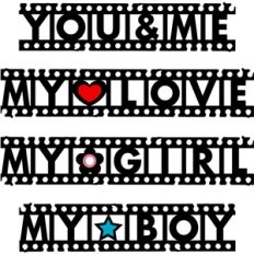 film strip words - love - boy - girl