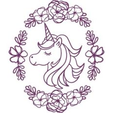 unicorn in oval flower frame