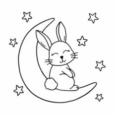 Cute woodland bunny with moon and stars