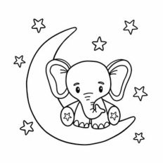Cute elephant with moon and stars