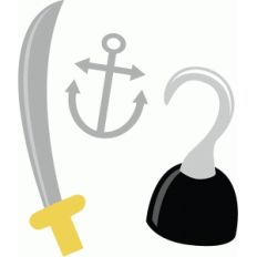 pirate sword, hook and anchor