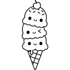 Cute Ice Cream Cone (Outline)