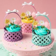 Cupcake Baskets with Flower Cupcake Toppers