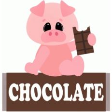 pig out eating chocolate candy bar
