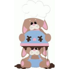 baking bunnies with bowl on head