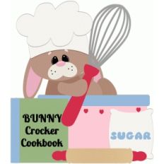 bunny baking with cookbook