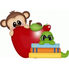 school monkey w books & apple pnc