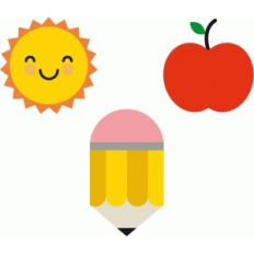 sun, apple, and pencil shapes
