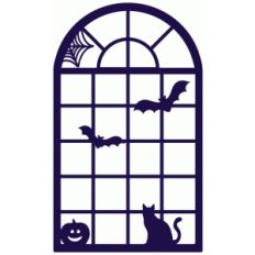 halloween spooky arched window scene