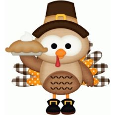 pilgrim owl dressed as turkey holding pie pnc