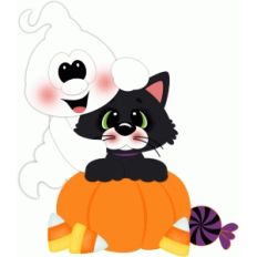 cat &amp; ghost w pumpkin