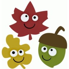 googly-eyed leaves and acorn