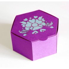 hexagon hinge top box with large flower & hearts
