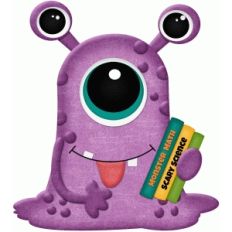 purple school monster holding books
